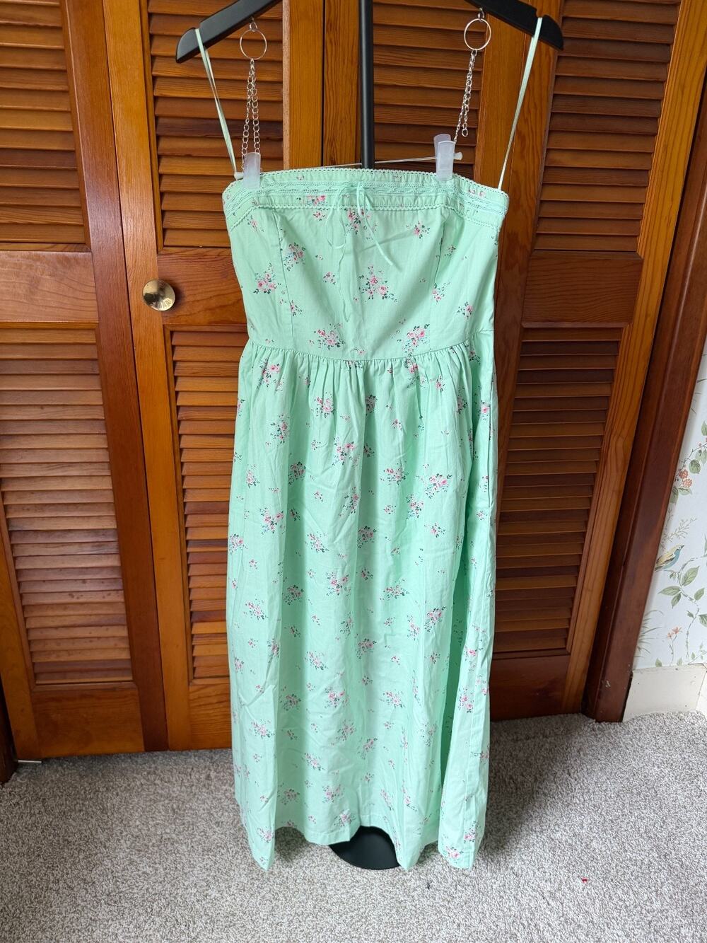 Abercrombie & Fitch Mint Green Floral Print Midi Strapless Dress Size Small